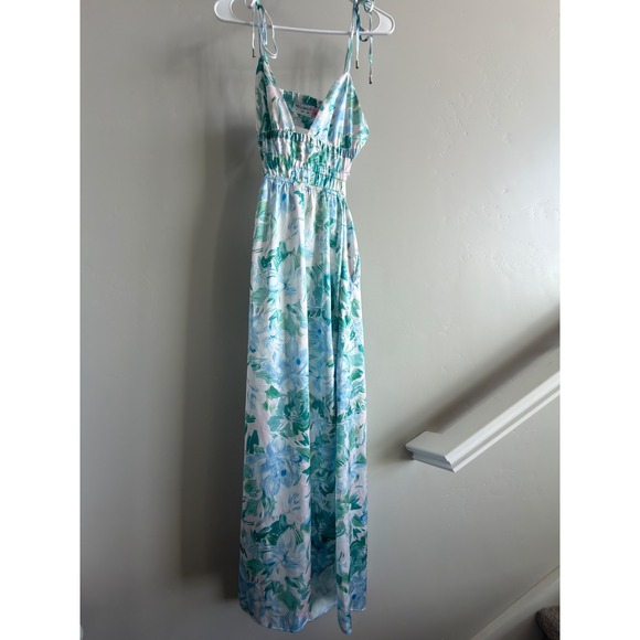 Hello Molly Size S Floral Maxi Dress Blue Green Cutout -  wsf-api.weboccult.com